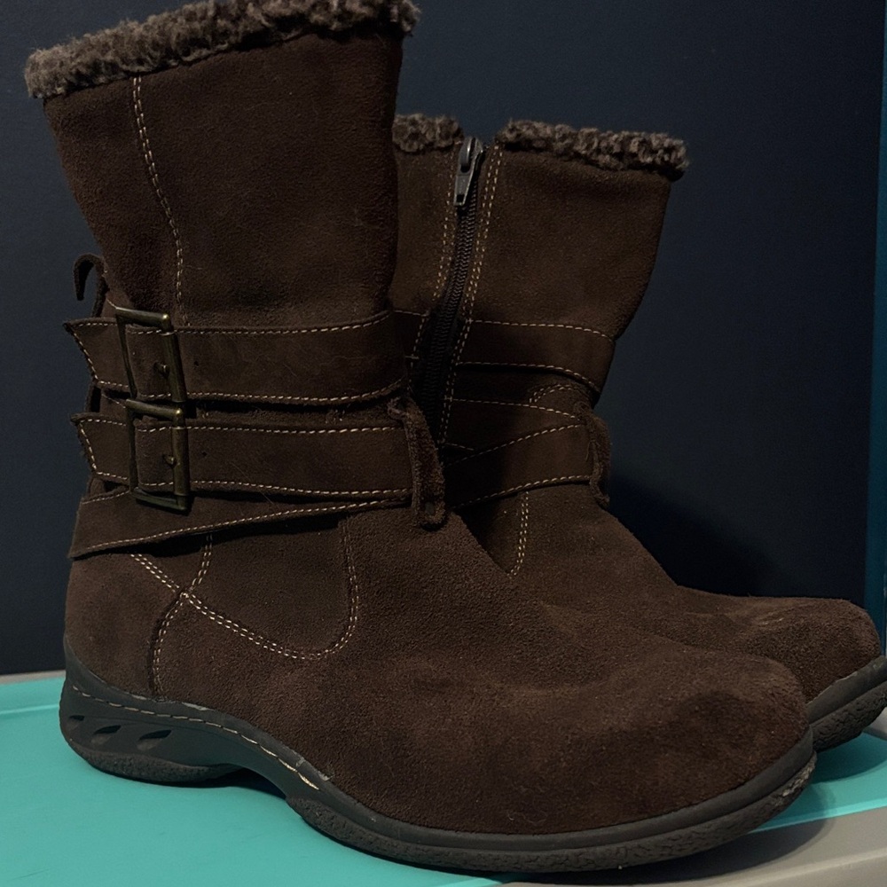 Faded Glory Brown Ankle Boots with Buckle Detail